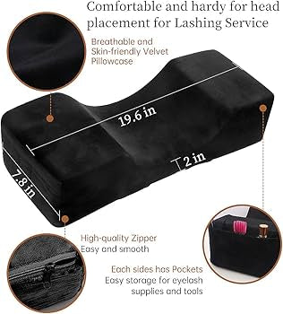 Black velvet eyelash extension pillow with memory foam for salon use, designed for comfortable neck support during beauty treatments.