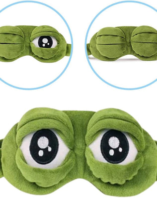 Soft sleep mask with 3D frog design by Problems Solved, featuring a comfortable eye cover for restful sleep and relaxation.