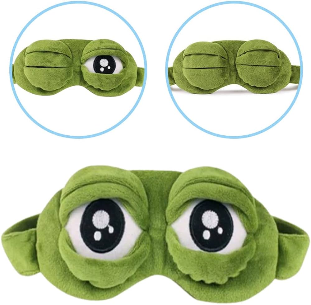 Soft sleep mask with 3D frog design by Problems Solved, featuring a comfortable eye cover for restful sleep and relaxation.