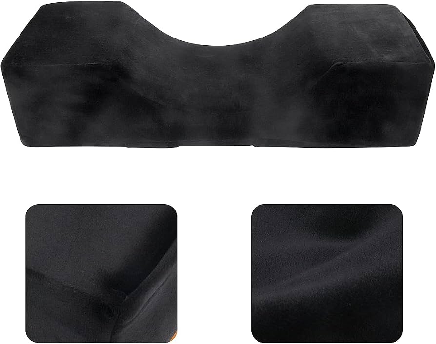 Problems Solved velvet eyelash extension pillow with memory foam neck support, black for beauty salon use.