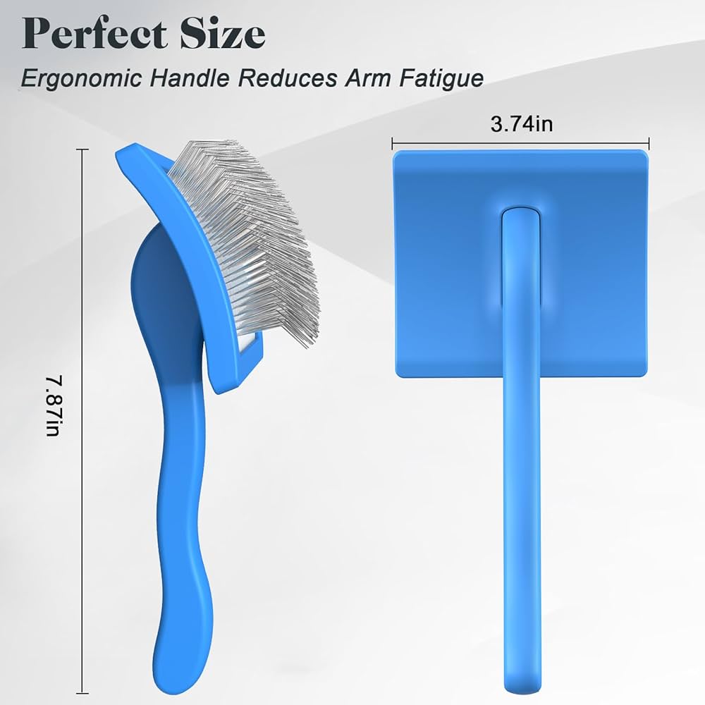 Problems Solved 2-pack slicker dog brush and pet comb for professional grooming, showing the brushes with metal bristles and plastic handles.