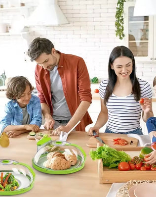 Clear microwave splatter cover with water steamer and handle by Problems Solved, designed to protect food from splatters during heating.