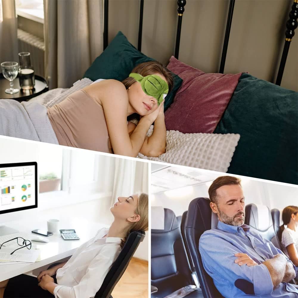 Soft sleep mask with 3D frog design from Problems Solved, featuring a comfortable eye cover for restful sleep.
