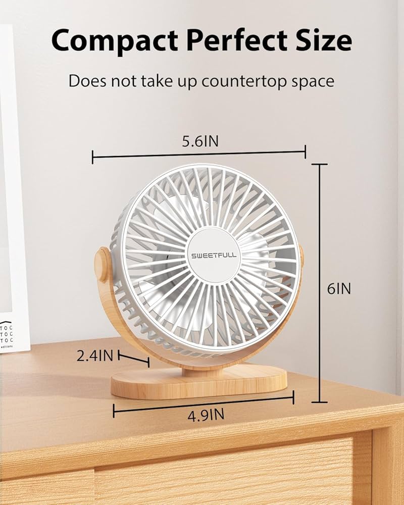 Small silent USB desk fan by Problems Solved with three adjustable speed settings for personal desktop cooling.