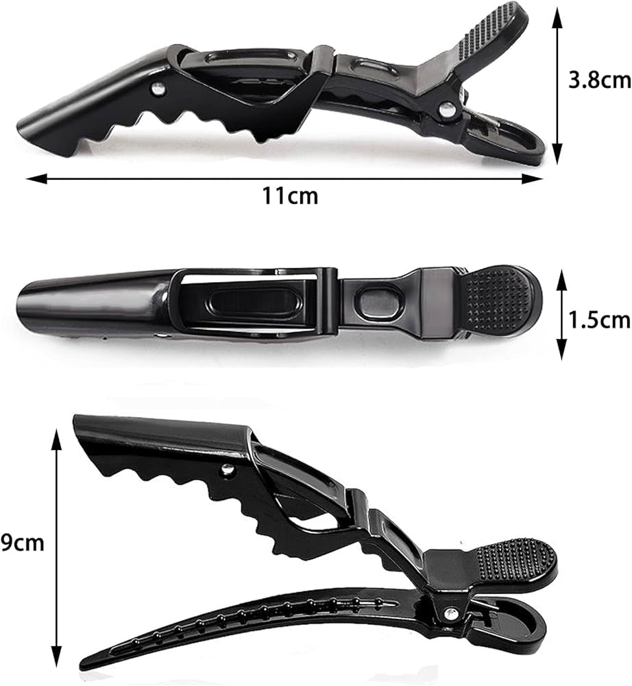 Set of 10 crocodile hair clips by Problems Solved, professional styling hair clips with sectioning clamps for hair sectioning and styling.