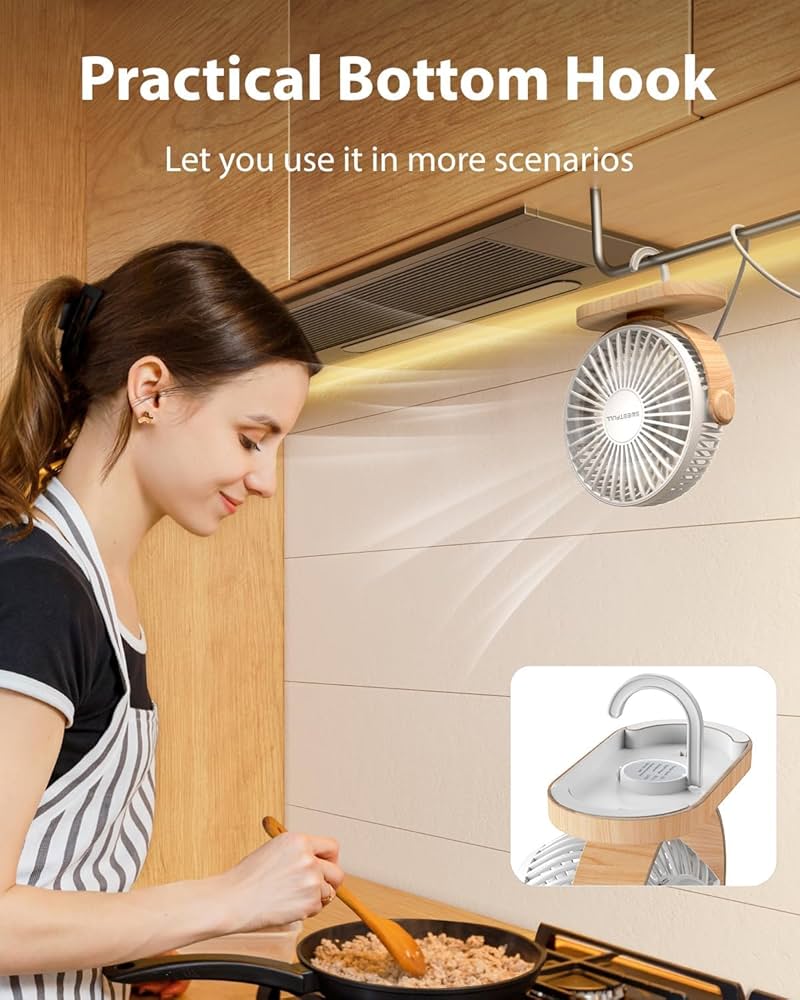 Small silent USB desk fan by Problems Solved with three adjustable speeds, portable personal desktop cooling device.