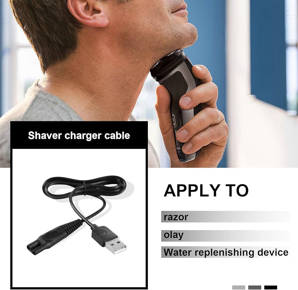 Philips One Blade 5V charging cable by Problems Solved, compatible with all models, shown connected to the device.