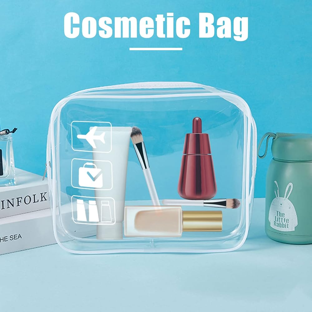 Clear Problems Solved travel toiletry bag in TSA-approved quart size, airport carry-on liquid bag with transparent design.