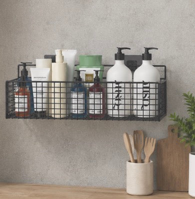 Problems Solved bathroom organiser, multifunctional toiletries storage with no-punch design, ideal for bathroom organization and convenience.