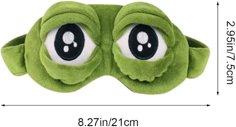 Soft sleep mask from Problems Solved featuring 3D frog design, comfortable eye cover for restful sleep and relaxation.