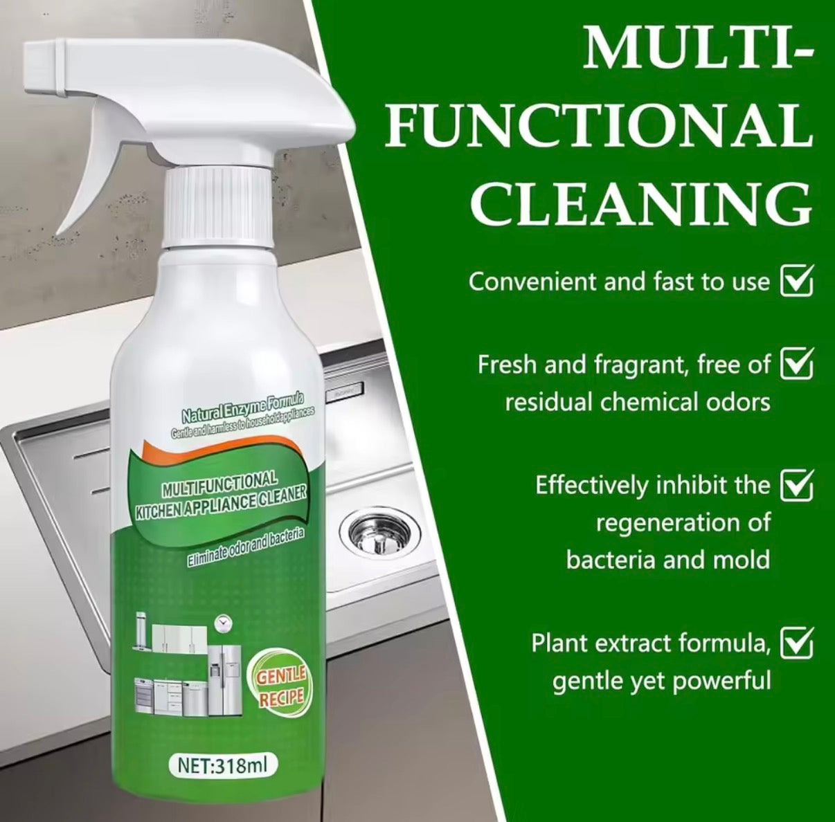 Problems Solved 2-pack foaming bathroom and kitchen remover spray with spray bottles, ideal for cleaning sinks and surfaces.