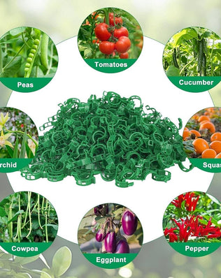 Pack of 100 Problems Solved plant support clips for climbing plants, garden plant clips for securing and supporting garden plants.