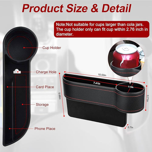 2 Pack Car Seat Gap Filler
Organizer, Automotive Front Seat Storage with Cup Holder