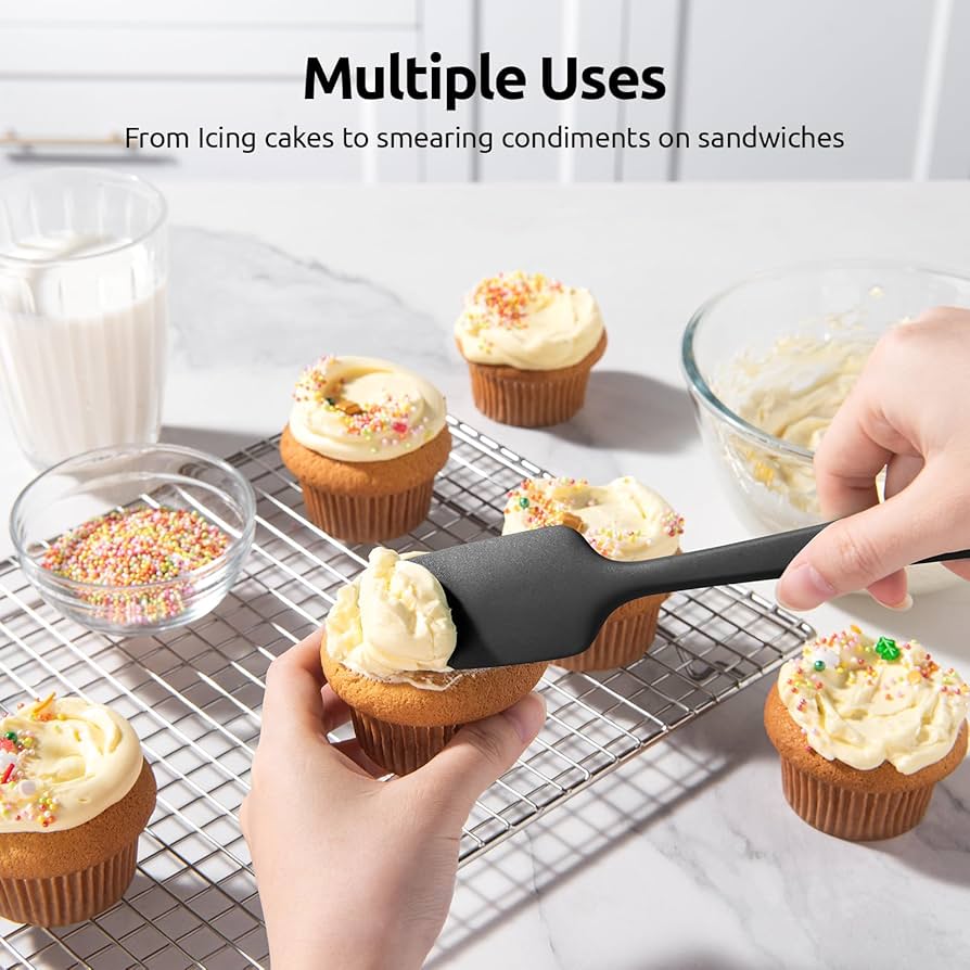Problems Solved silicone spatula set with four heat-resistant, flexible spatulas in various sizes for cooking and baking.