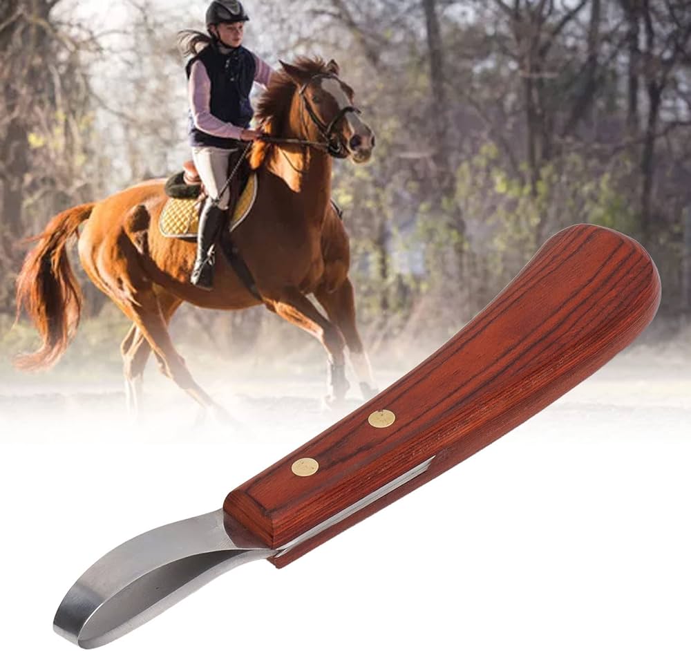 Farrier hoof knife with wooden handle, designed for horse hoof trimming and hoof care by Problems Solved.
