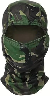 Problems Solved lightweight camouflage balaclava mask showing full face coverage and breathable fabric for outdoor activities.