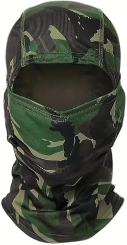 Problems Solved lightweight camouflage balaclava mask showing full face coverage and breathable fabric for outdoor activities.