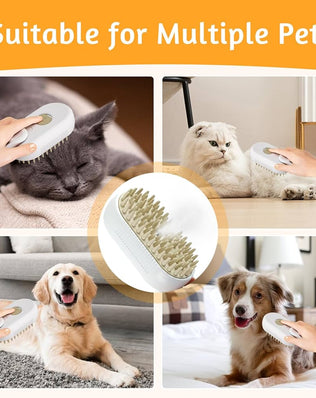 Rechargeable 3-in-1 multifunctional cat grooming brush from Problems Solved, showing the brush with ergonomic handle and grooming attachments.