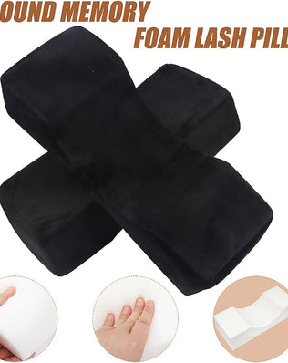 Black velvet eyelash extension pillow by Problems Solved, featuring memory foam neck support for beauty salon applications.