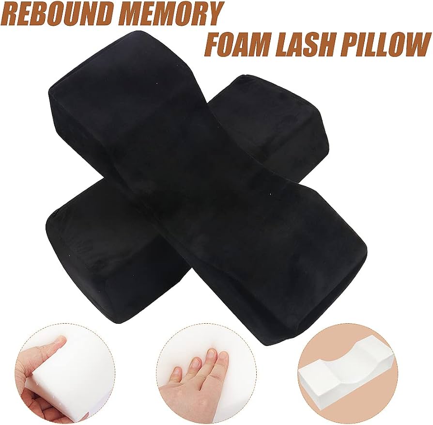 Black velvet eyelash extension pillow by Problems Solved, featuring memory foam neck support for beauty salon applications.