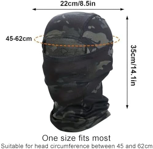 Lightweight breathable camouflage balaclava mask from Problems Solved, full face hood and army-style snood for outdoor activities.