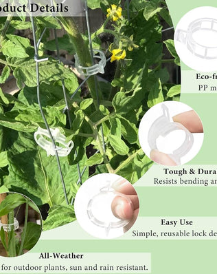 Problems Solved plant clips for climbing plants, 200-piece set with tomato hooks and trellis support.