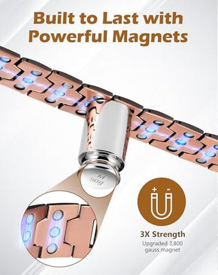 Solid copper magnetic bracelet for men with three ultra-strength magnets, featuring 3500 Gauss for therapeutic benefits.