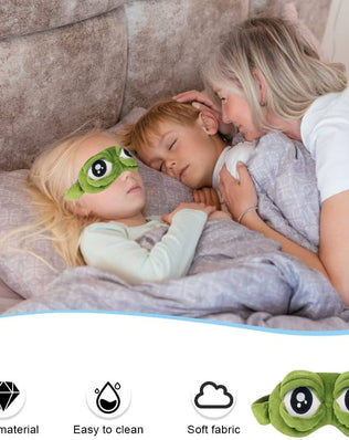 Soft black sleep mask with 3D frog design, comfortable eye cover for sleeping, from Problems Solved.