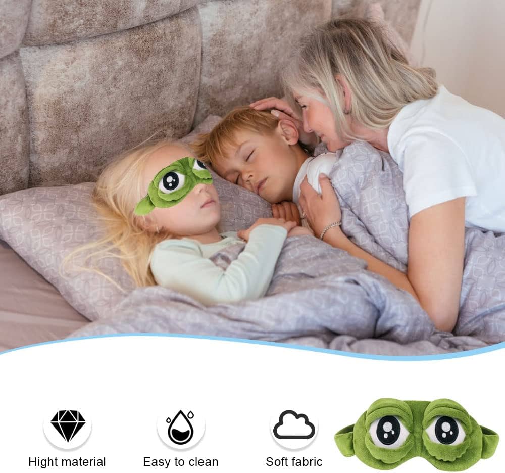 Soft black sleep mask with 3D frog design, comfortable eye cover for sleeping, from Problems Solved.