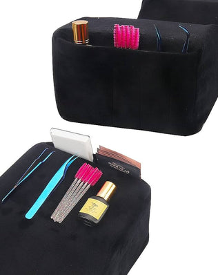 Black velvet eyelash extension pillow by Problems Solved featuring memory foam neck support for beauty salons.