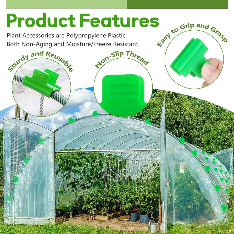 Pack of 50 Problems Solved greenhouse clamps, 11mm diameter polytunnel clips, garden plant clips for secure plant support.