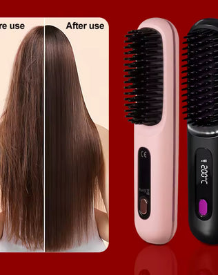 Electric Hair Straightener Brush Portable Fast Heating - Problems Solved