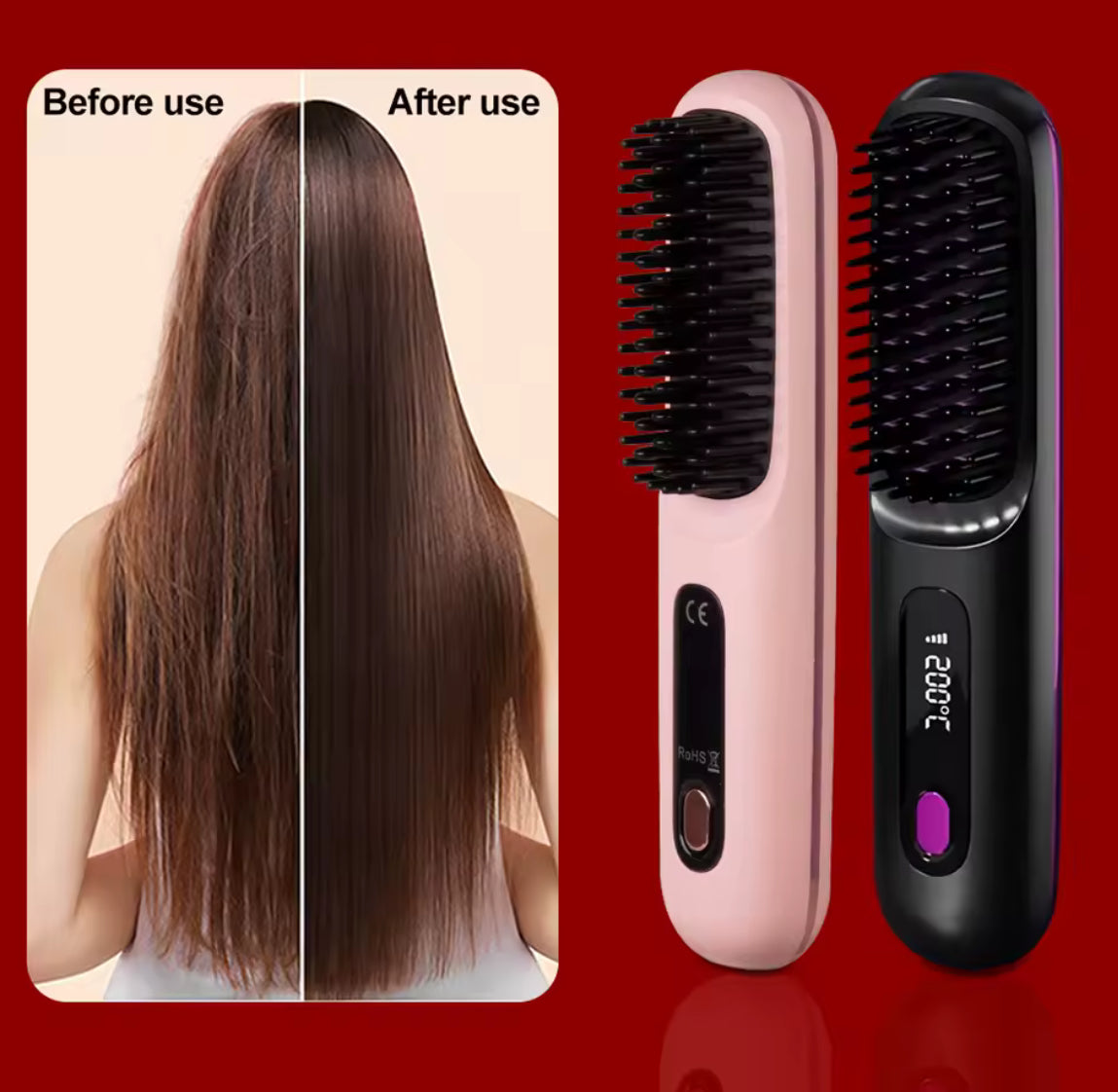 Electric Hair Straightener Brush Portable Fast Heating - Problems Solved