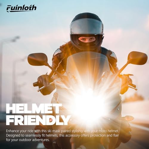 Problems Solved balaclava ski face mask and motorcycle neck warmer, designed for helmet use, with breathable, stretch fabric for cold weather.