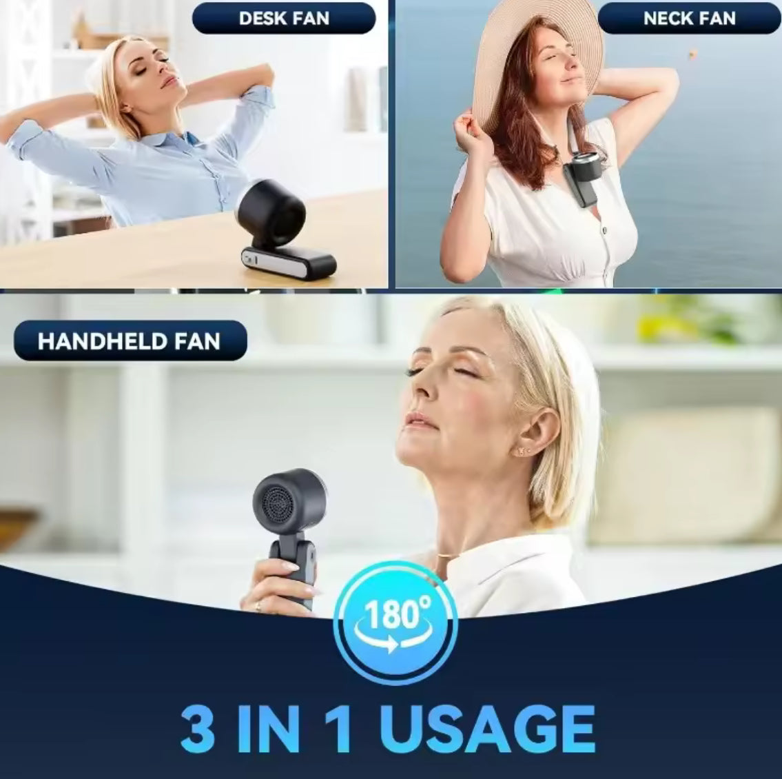 3-in-1 Fan, 5-speed, 3600mAh Rechargeable - Problems Solved