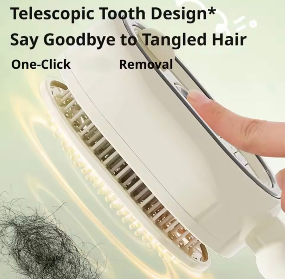 Problems Solved electric spray air massage comb with anti-tangle design, essential oil mist, and hair straightening brush in black.