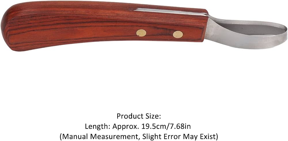 Farrier hoof knife with wooden handle for horse hoof trimming and hoof care by Problems Solved.