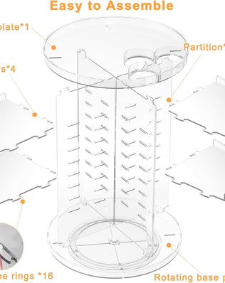 Problems Solved rotating makeup organizer with 8 adjustable layers, spinning skincare storage for easy access and organization.
