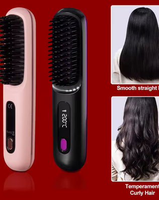 Electric Hair Straightener Brush Portable Fast Heating - Problems Solved