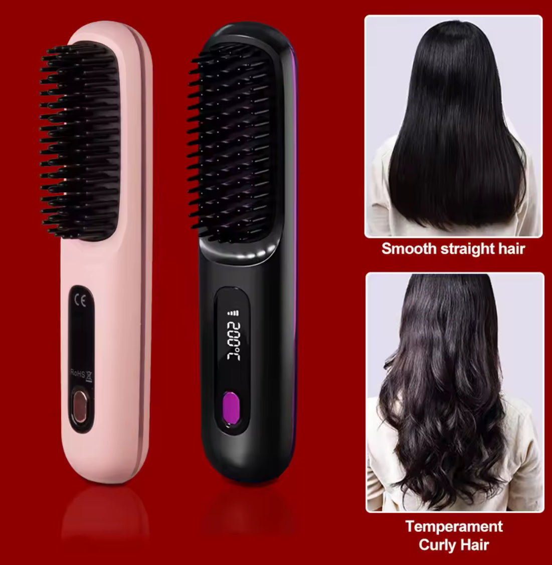 Electric Hair Straightener Brush Portable Fast Heating - Problems Solved