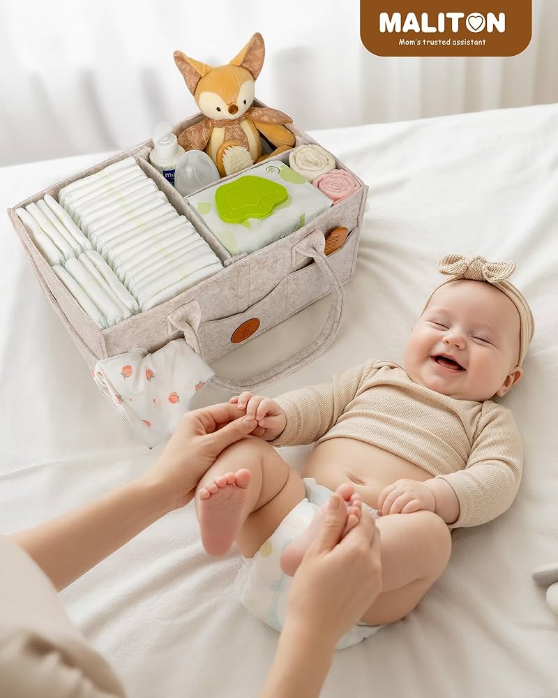 Maliton Nappy Caddy by Problems Solved, portable washable baby diaper organizer with multiple compartments for newborn essentials