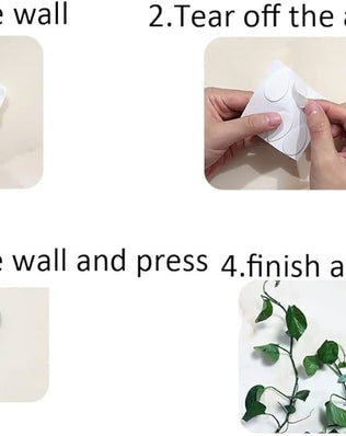 Problems Solved 30-piece plant climbing wall fixture clips, self-adhesive and invisible plant fixers on a neutral background.