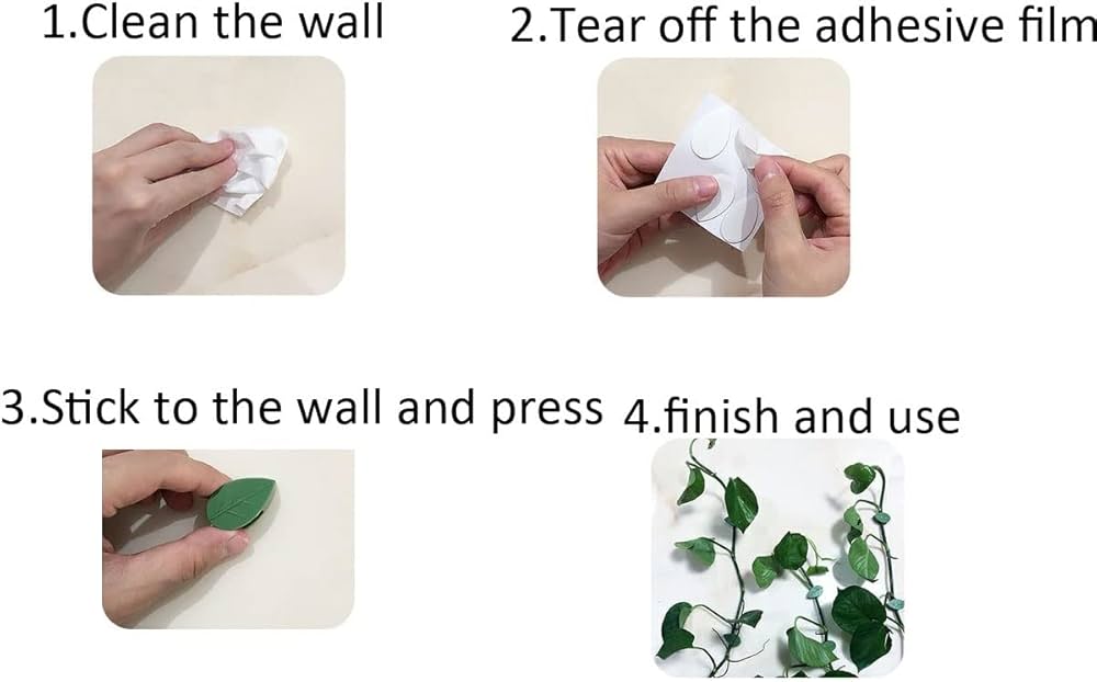 Problems Solved 30-piece plant climbing wall fixture clips, self-adhesive and invisible plant fixers on a neutral background.