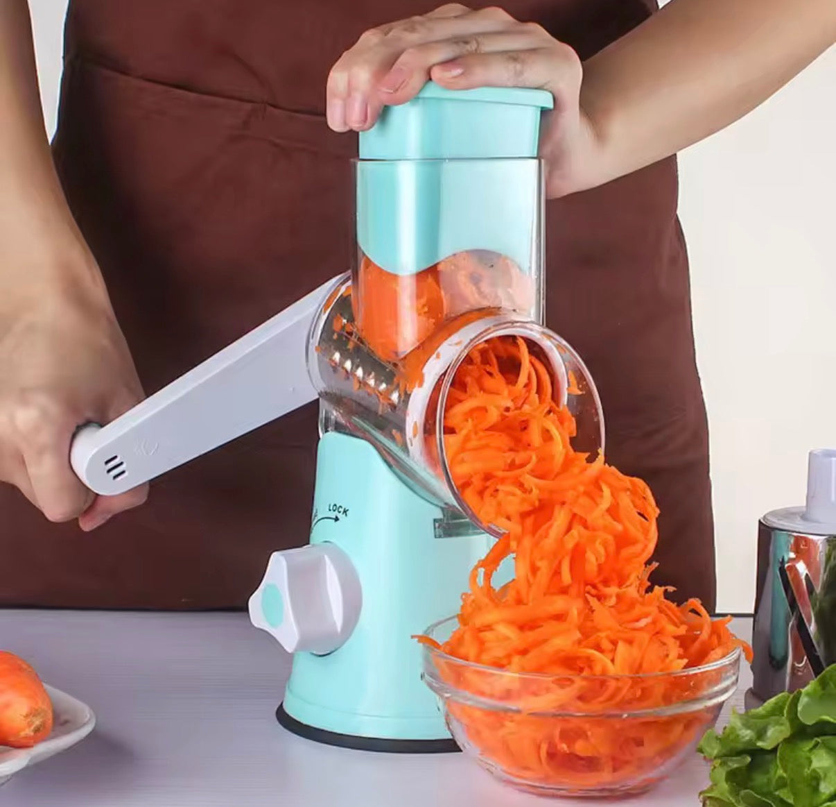 Problems Solved vegetable and fruit slicer grater benchtop drum cutter, stainless steel blades for efficient food prep.