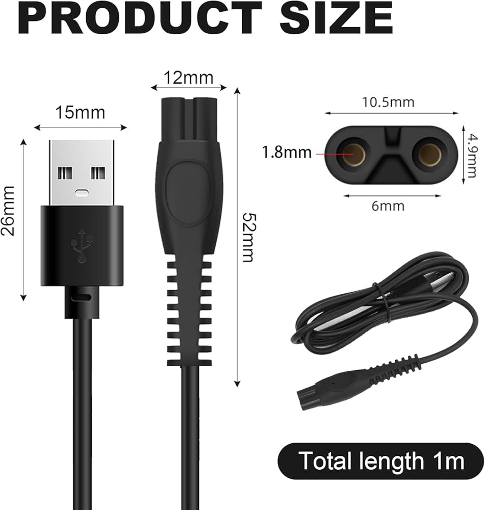 5V charging cable for Philips OneBlade, compatible with all models, by Problems Solved.