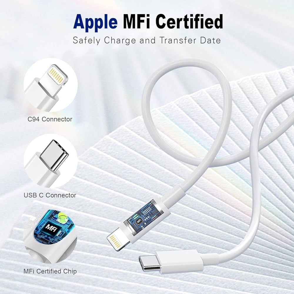 Problems Solved USB C to Lightning Cable 1M 2-pack for iPhone, Apple MFi certified fast charging cables, grey color, shown coiled.