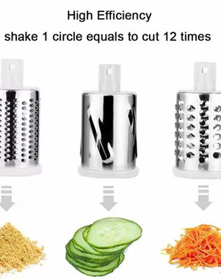 Problems Solved vegetable and fruit slicer and grater benchtop drum cutter with stainless steel blades and multiple slicing options.