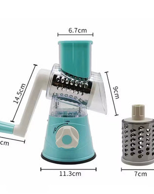 Problems Solved vegetable and fruit slicer grater benchtop drum cutter with multiple blades for efficient food preparation.