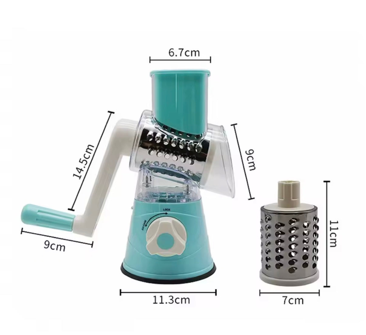 Problems Solved vegetable and fruit slicer grater benchtop drum cutter with multiple blades for efficient food preparation.
