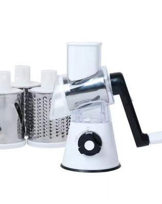 Problems Solved vegetable and fruit slicer and grater benchtop drum cutter with multiple blades for efficient food preparation.
